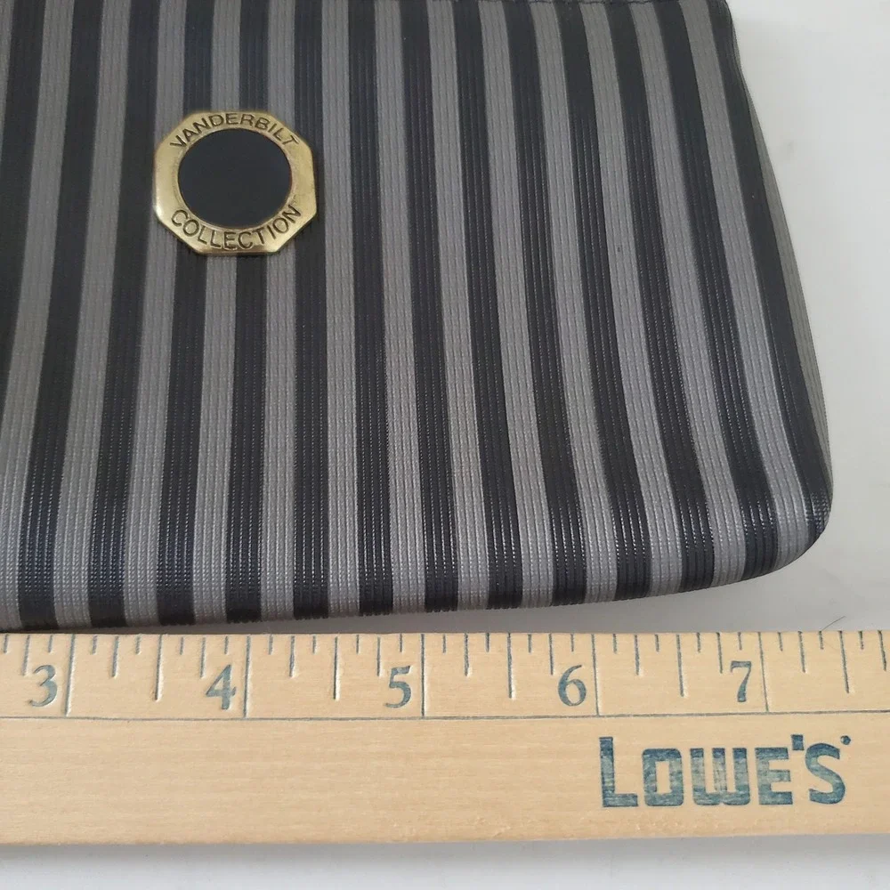 Gloria Vanderbilt Collection Grey Black Striped PVC Cosmetic Pouch V5413 - Picture 8 of 9